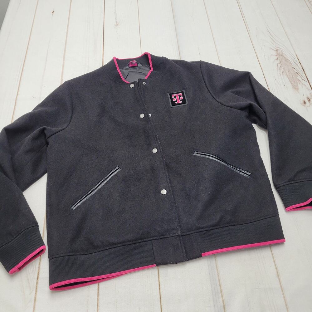 T-Mobile employee varsity bomber letterman jacket black hot pink